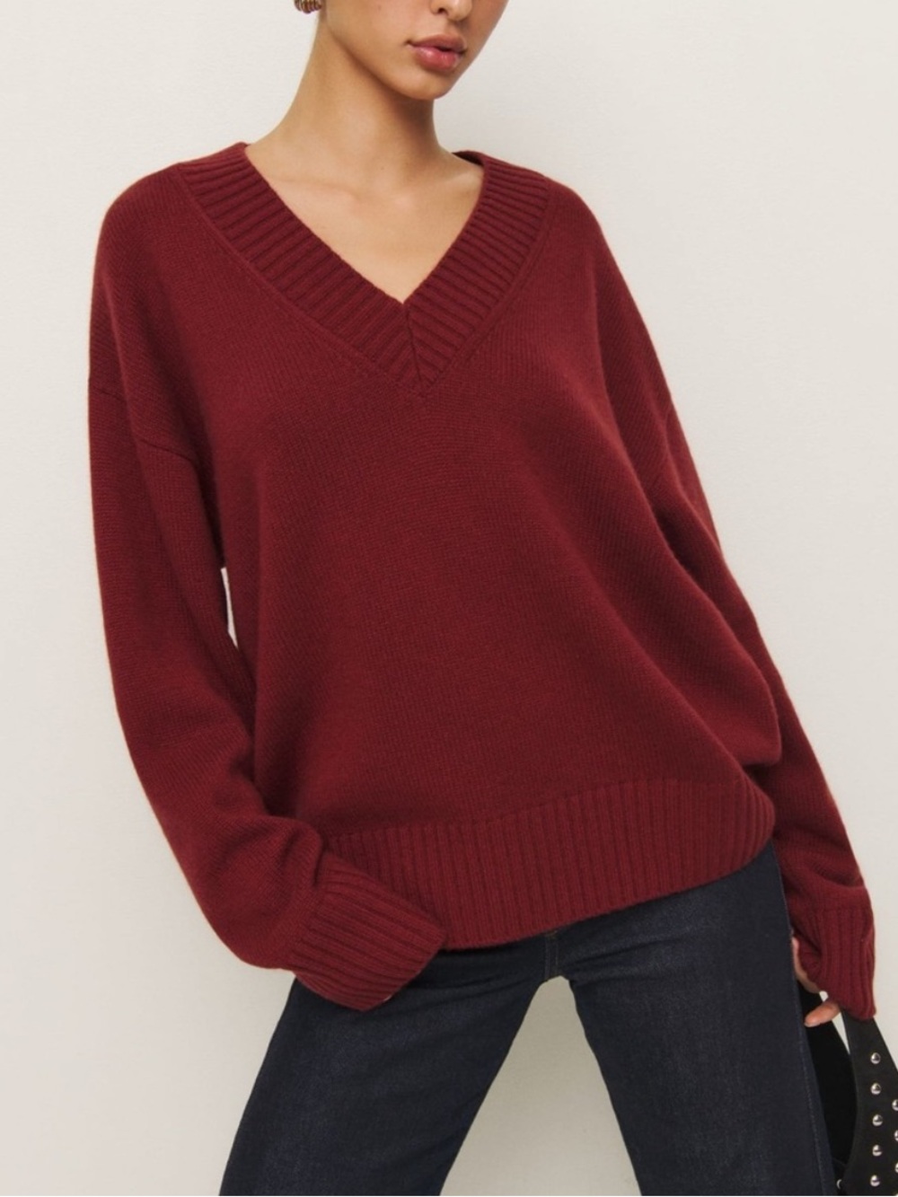 REFORMATION Jadey Cashmere Oversized V-neck Sweater Size Large